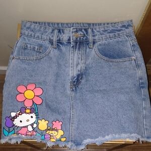 SHEIN x Hello Kitty Blue Denim Skirt